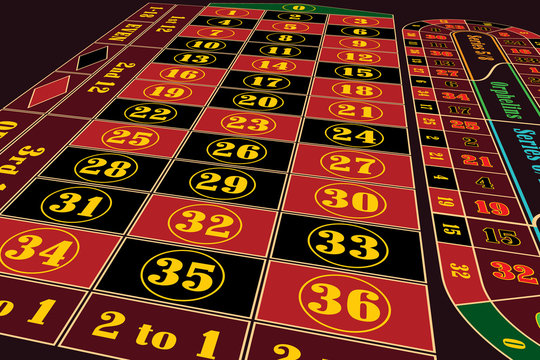 Traditional European Roulette Table perspective vector illustration