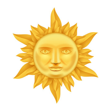 Golden Sun Face Antique Crown of Flames Realistic 3d Transperent Icon Template Background Mock Up Design Vector Illustration