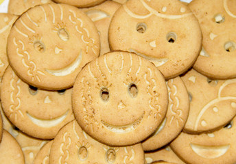 Background of round smiling cookies