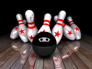 Seven-pin bowling 3D rendering