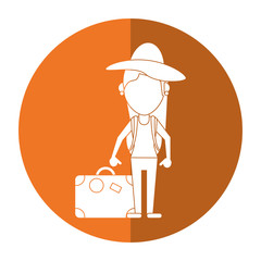 woman traveling hat and suitcase shadow vector illustration eps 10