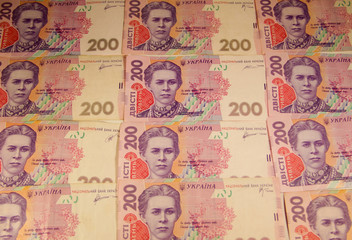 Ukrainian money. Background of the two hundred hryvnia banknotes