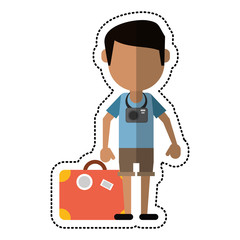 cartoon traveler man camera suitcase vector illustration eps 10