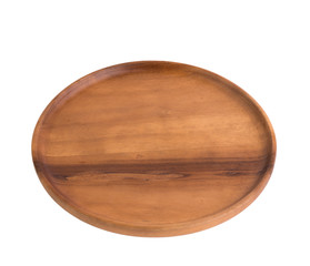 Brown wooden tray on white background
