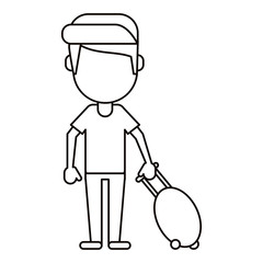 man tourist travel suitcase thin line vector illustration eps 10