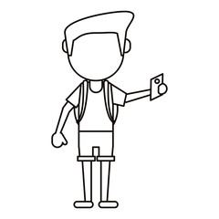man tourist holding passport thin line vector illustration eps 10
