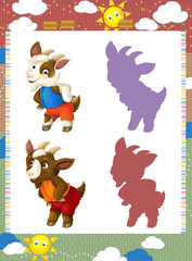 cartoon set of medieval animal characters goats - searching game with shadows