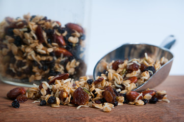 Healthy wholesome granola with raisins,almonds,oats,seeds, and coconut