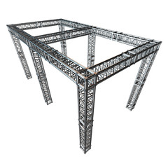Steel truss girder rooftop construction. 3d render isolated on white