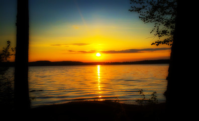 Beautiful Sunset with Sky Painted in Shades of Orange and Blue