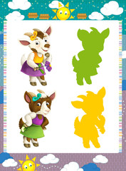 cartoon set of medieval animal characters goats - searching game with shadows