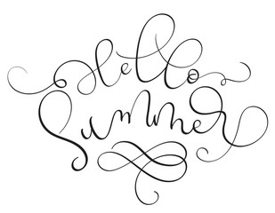Hello Summer text on white background. Hand drawn Calligraphy lettering Vector illustration EPS10