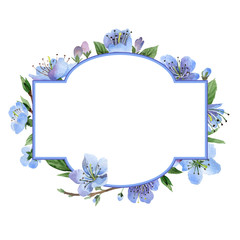 Wildflower cherry flower frame  in a watercolor style isolated.
