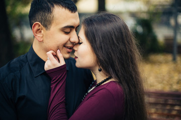 Fototapeta premium happy couple posing in city