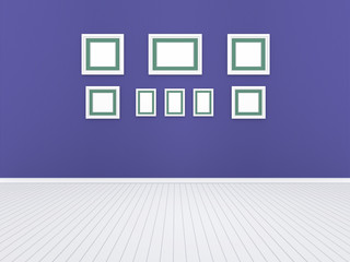 3d illustration, 3d render, composition of rectangular empty photo frames on an abstract background with a periodic linear pattern.