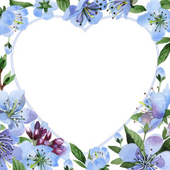 Wildflower cherry flower frame  in a watercolor style isolated.