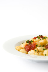 Gnocchi with tomato sauce isolated on white background.
