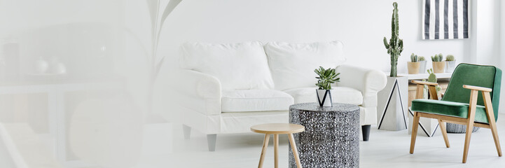 Sofa, table and chair in living room - obrazy, fototapety, plakaty