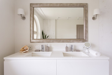 Fototapeta na wymiar White vanity top with two sinks