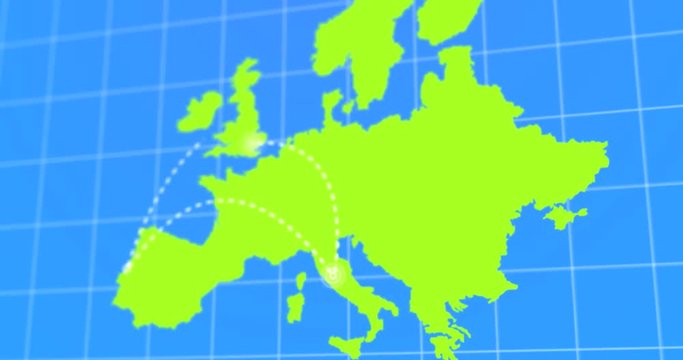 Animated Travel and Business Trip Infographic on Green Europe Earth Map 4k Rendered Video 