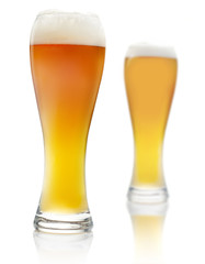 two beer glasses isolated on white background