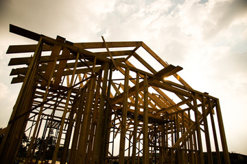 Fototapeta na wymiar New wooden house under construction.