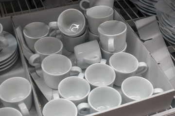 A lot of white cup in the store