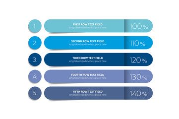 Table, schedule design template with 5 row. Vector banner.