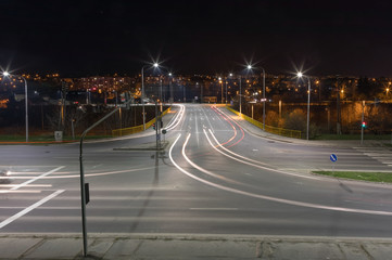 Fototapeta na wymiar road junction in the city Nitra, Slovakia, LED streetlights