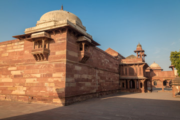 Red sandstone fort wall at Fatehpur Sikri Agra - A UNESCO World heritage site.