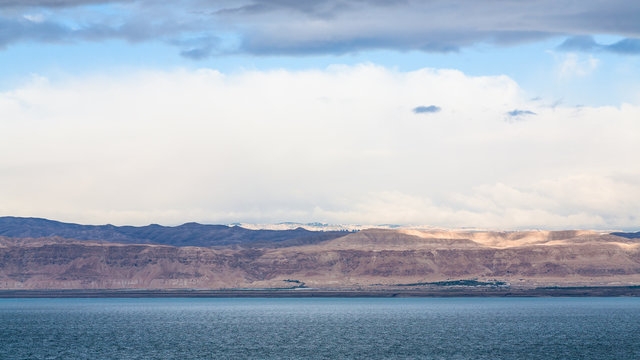 view of Dead Sea and Jerusalem in winter morning