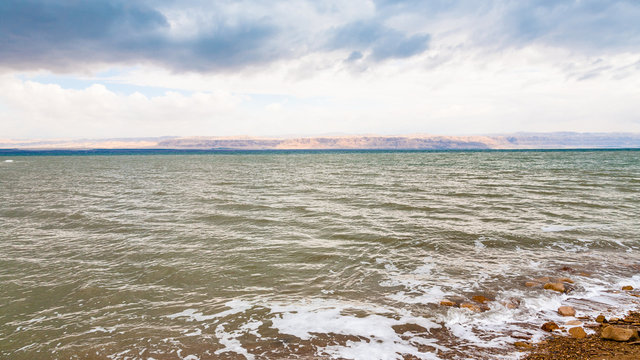 view of Dead Sea in winter morning