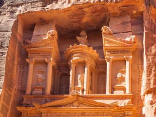 upper part of facade The Treasury temple in Petra
