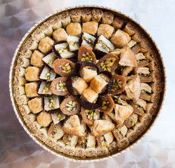 above view of various sweet pastry baklava