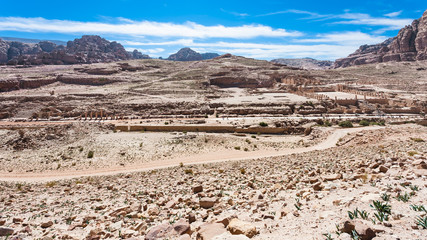 panorama of Petra town with Colonnade Street