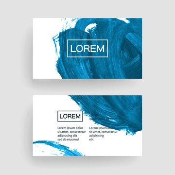 Set Of Vector Business Card Templates With Brush Stroke Background.