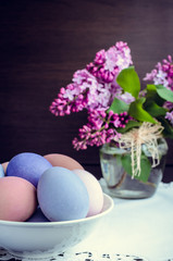 Easter background with eggs and lilac