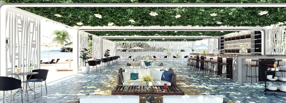 Modern concept design of beach cocktail lounge bar  3D Render