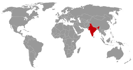 Fototapeta na wymiar Indien auf der Weltkarte