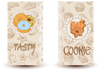 Tasty and cookies.Design elements in sketch style for confectionery and bakery shops.