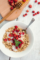 Granola with yoghurt and wild strawberries