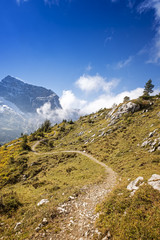 Curved mountain hiking trail in swiss alps