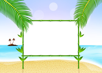 Fototapeta na wymiar blackboard bamboo on the beach