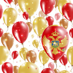 Montenegro Independence Day Seamless Pattern. Flying Rubber Balloons in Colors of the Montenegrin Flag. Happy Montenegro Day Patriotic Card with Balloons, Stars and Sparkles.