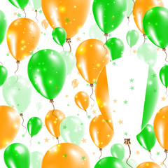 Ivory Coast Independence Day Seamless Pattern. Flying Rubber Balloons in Colors of the Ivorian Flag. Happy Ivory Coast Day Patriotic Card with Balloons, Stars and Sparkles.