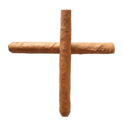 cross of two cigars isolated