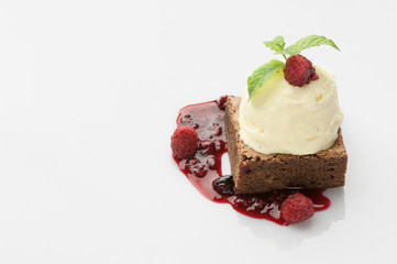 cake with raspberry berries on white background