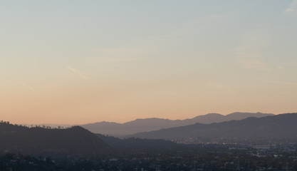 Sunset landscape view of silouette mountains in Los Angeles California