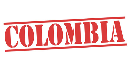 Colombia red square grunge stamp on white