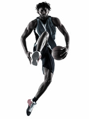 Fototapeta premium one afro-american african basketball player man isolated in silhouette shadow on white background